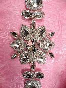 TS156 Silver Crystal Rhinestone Applique Embellishment  9.5"
