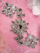 TS156 Silver Crystal Rhinestone Applique Embellishment  9.5"