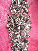 TS150 Bridal Sash Silver Beaded Glass Rhinestone Applique 17"