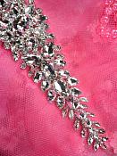TS150 Bridal Sash Silver Beaded Glass Rhinestone Applique 17"