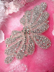 JB89  Silver Beaded Crystal Rhinestone Applique 6.5"