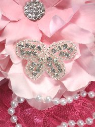 XR133 Butterfly Bow Silver Beaded Crystal Rhinestone Applique 1.75"