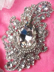 TS141 Silver Crystal Clear Rhinestone Victorian Bridal Brooch
