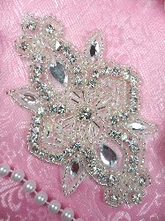 ACT/XR75/C Silver Beaded Crystal Rhinestone Applique 4"
