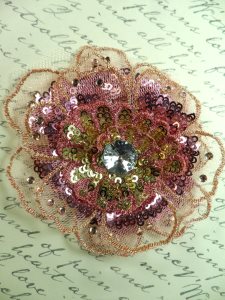 GB421 Sequin Applique Floral 3D Pink Rhinestone Embroidered Patch 4"