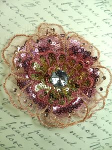 GB421 Sequin Applique Floral 3D Pink Rhinestone Embroidered Patch 4"