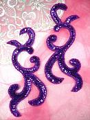 JB240 Sequin Appliques Purple Beaded Scroll Designer Mirror Pair 6.75"
