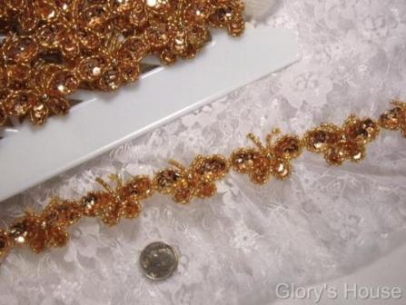 T9516  Gold Butterfly Sequin Beaded Applique or Trim