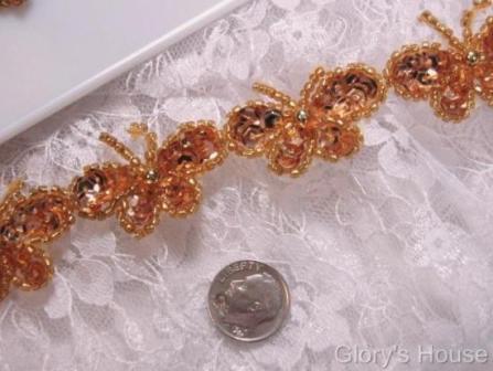 T9516  Gold Butterfly Sequin Beaded Applique or Trim