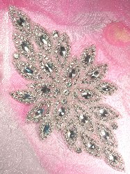 TS57 Connie Silver Beaded Crystal Rhinestone Applique 10.25"