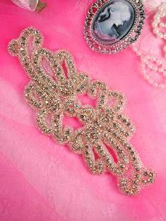 MS52 Crystal Clear Silver Beaded Rhinestone Applique 6.25"