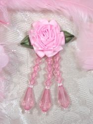 VD1  Pink Floral Dangle Beaded Applique 3"