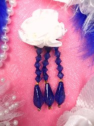VD1  Blue and White Floral Dangle Beaded Applique 3"