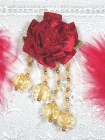 VD19 Red/Gold Floral Dangle Beaded Applique 2.75"