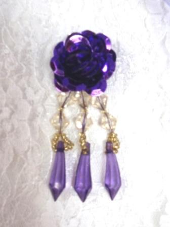VD4  Purple Floral Dangle Sequin Beaded Applique 3"