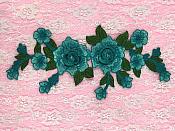 Embroidered Floral 3D Applique Teal Rose Patch Craft Motif 10.5" (W44)