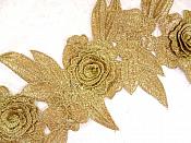 Embroidered Floral 3D Applique Gold Rose Patch Craft Motif 16.75" (W45)