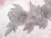 Embroidered Floral 3D Applique Silver Rose Patch Craft Motif 16.75" (W45)