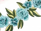 Embroidered Floral 3D Applique Teal Rose Patch Craft Motif 16.75" (W45)