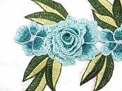 Embroidered Floral 3D Applique Teal Rose Patch Craft Motif 16.75" (W45)