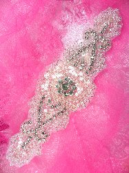 XR109 Crystal Clear Sequin Silver Beaded Rhinestone Applique 8.75"