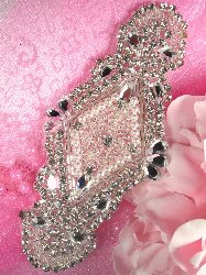 XR112 Ariel Bridal Motif Silver Crystal Clear Rhinestone Applique w/ Pearls 5.5"
