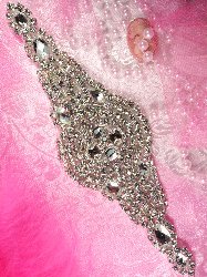 XR113 Nola Bridal Motif Silver Crystal Clear Rhinestone Applique 7.5"