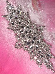 XR114 Vanessa Bridal Motif Silver Crystal Clear Rhinestone Applique  7"