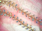 Gold Setting Crystal AB Aurora Borealis Rhinestone Leaf Vine Trim (XR115)