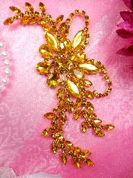 XR119 Crystal Rhinestone Gold Applique Embellishment 7.5"