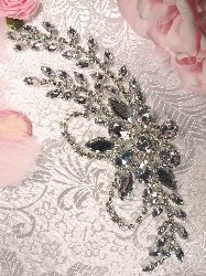 XR119  Silver Crystal Clear Rhinestone Applique Embellishment 7.5"