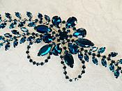 Turquoise Rhinestone Applique Silver Backing Embellishment 7.5" (XR119)