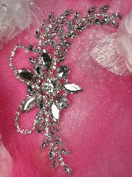 XR127 Silver Crystal Clear Rhinestone Applique Embellishment 7.5"