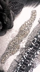 XR129 Black Backing Silver Beaded Crystal Rhinestone Applique 4.75"