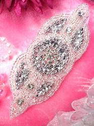 XR137 Silver Triple Circle Rhinestone Beaded Sequin Applique 5.25" Hot Fix Iron on