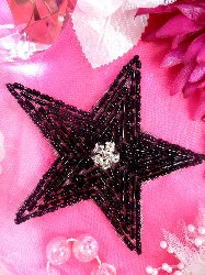XR154  Black Star Beaded Rhinestone Applique 3.75"