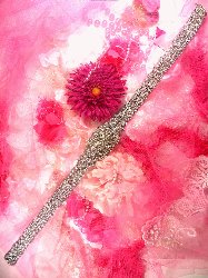 XR155 Black Backing Crystal Clear Rhinestone Bridal Sash Applique Silver Beaded 27"