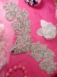 XR157 Silver Beaded Crystal Rhinestone Applique "Rhinestone Reindeer" 13"