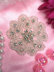 XR160 Heart Clover Silver Beaded Crystal Rhinestone Applique 2"