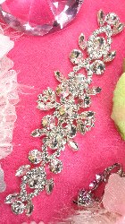 XR163  Silver Crystal Rhinestone Applique Embellishment 8"