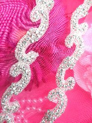 XR178 Silver Beaded Crystal Rhinestone Trim Petite Flowers 1"