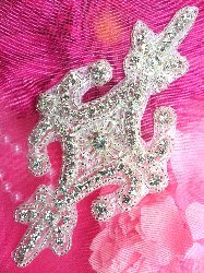 XR186 Crystal Rhinestone Applique Silver Beaded 6"
