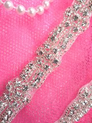 XR204  Crystal Clear Glass Rhinestone Trim Silver Beaded Floral