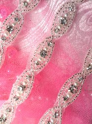 XR219 35" Pearl Trim Crystal Clear Rhinestone Silver Beaded