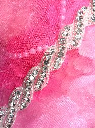 XR220 "Waves Of Glory" Trim Rhinestone Crystal Clear Twisted Silver Beaded .75"