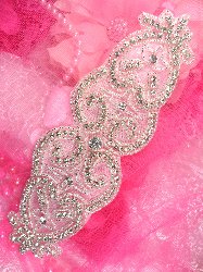 XR222  Bridal Sash Beaded Rhinestone Applique 8.5"