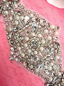 XR225 Bridal Motif Silver Crystal Clear Rhinestone Applique w/ Pearls 10"