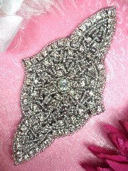 XR23 Black Backing Applique Designer Silver Beaded Crystal Rhinestone 5"