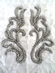 XR24 Rhinestone Appliques Mirror Pair Black Backing Crystal Clear Motifs 8"