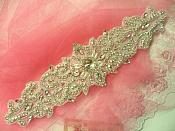 XR265 Crystal Rhinestone Applique Silver Beaded w/ Pearls 11.5"